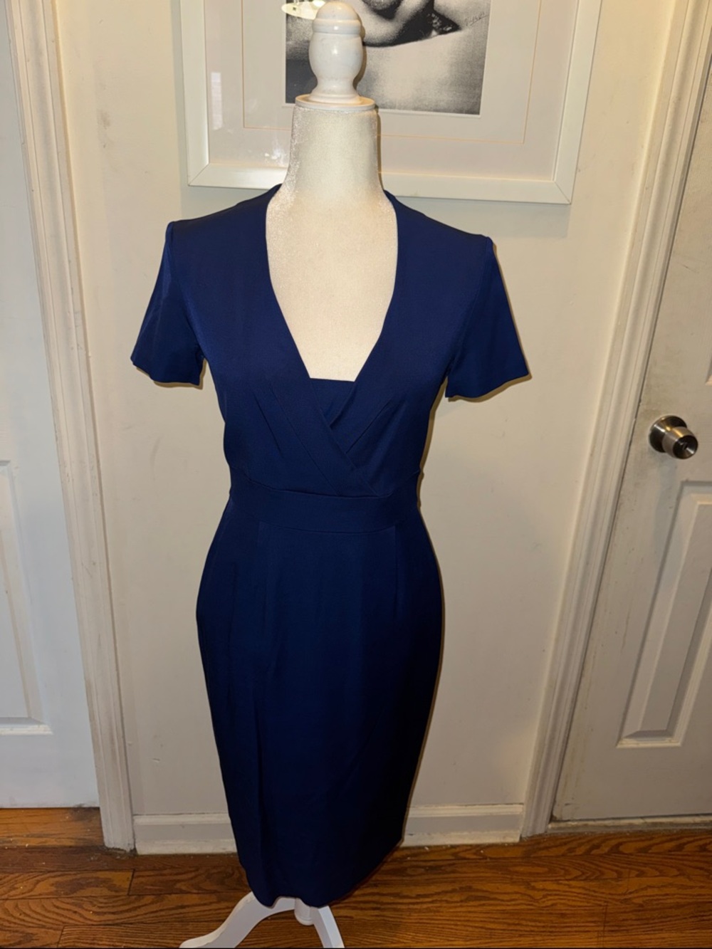 Reiss Midnight Blue V-Neck Short Sleeve Midi Dress